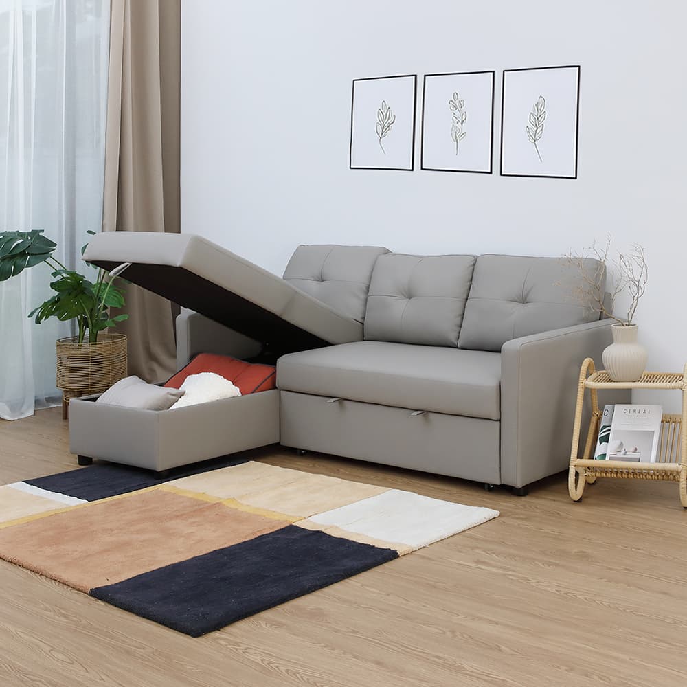 โซฟาเบด PU L-shape รุ่นเคียร่า - สีเทา