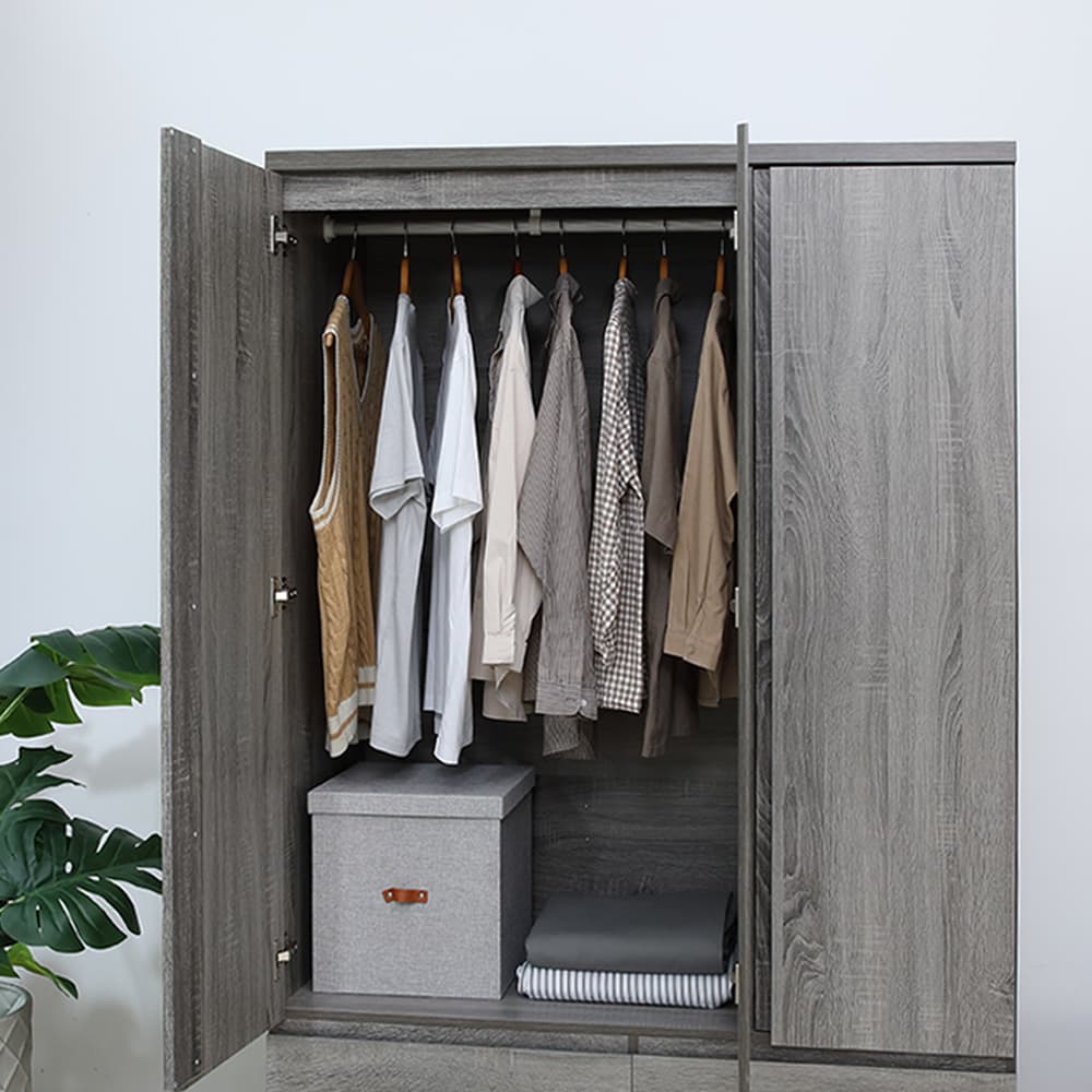 Furinbox ตู้เสื้อผ้า 3 บาน พร้อมลิ้นชัก รุ่นฟาส - สีเทา