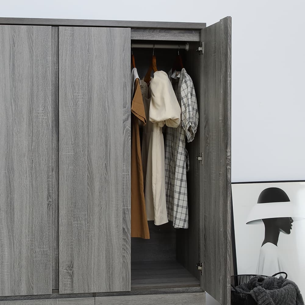 Furinbox ตู้เสื้อผ้า 3 บาน พร้อมลิ้นชัก รุ่นฟาส - สีเทา