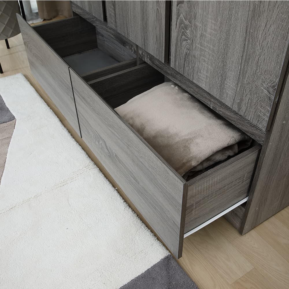 Furinbox ตู้เสื้อผ้า 3 บาน พร้อมลิ้นชัก รุ่นฟาส - สีเทา