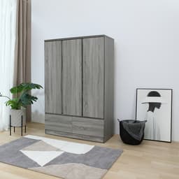 Furinbox ตู้เสื้อผ้า 3 บาน พร้อมลิ้นชัก รุ่นฟาส - สีเทา