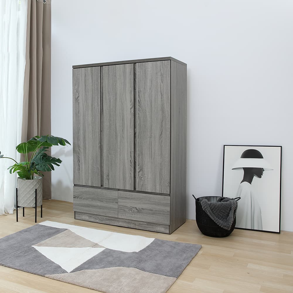 Furinbox ตู้เสื้อผ้า 3 บาน พร้อมลิ้นชัก รุ่นฟาส - สีเทา