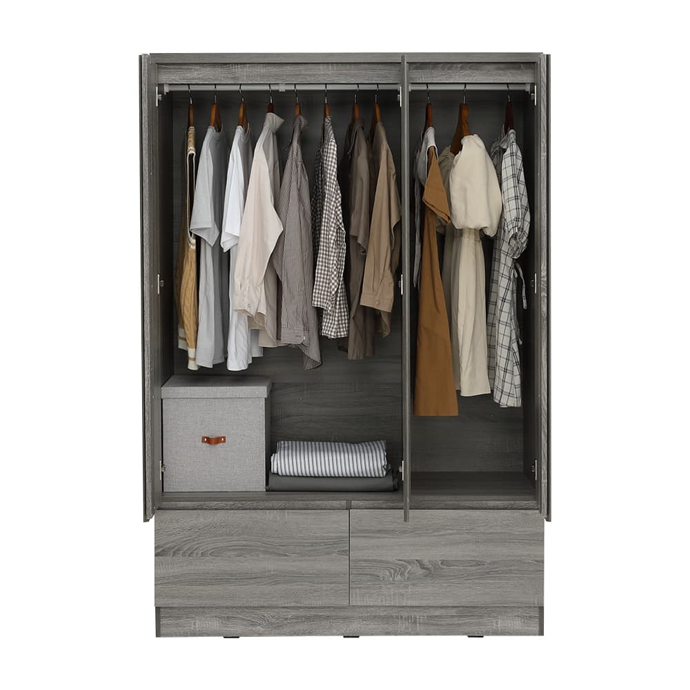 Furinbox ตู้เสื้อผ้า 3 บาน พร้อมลิ้นชัก รุ่นฟาส - สีเทา