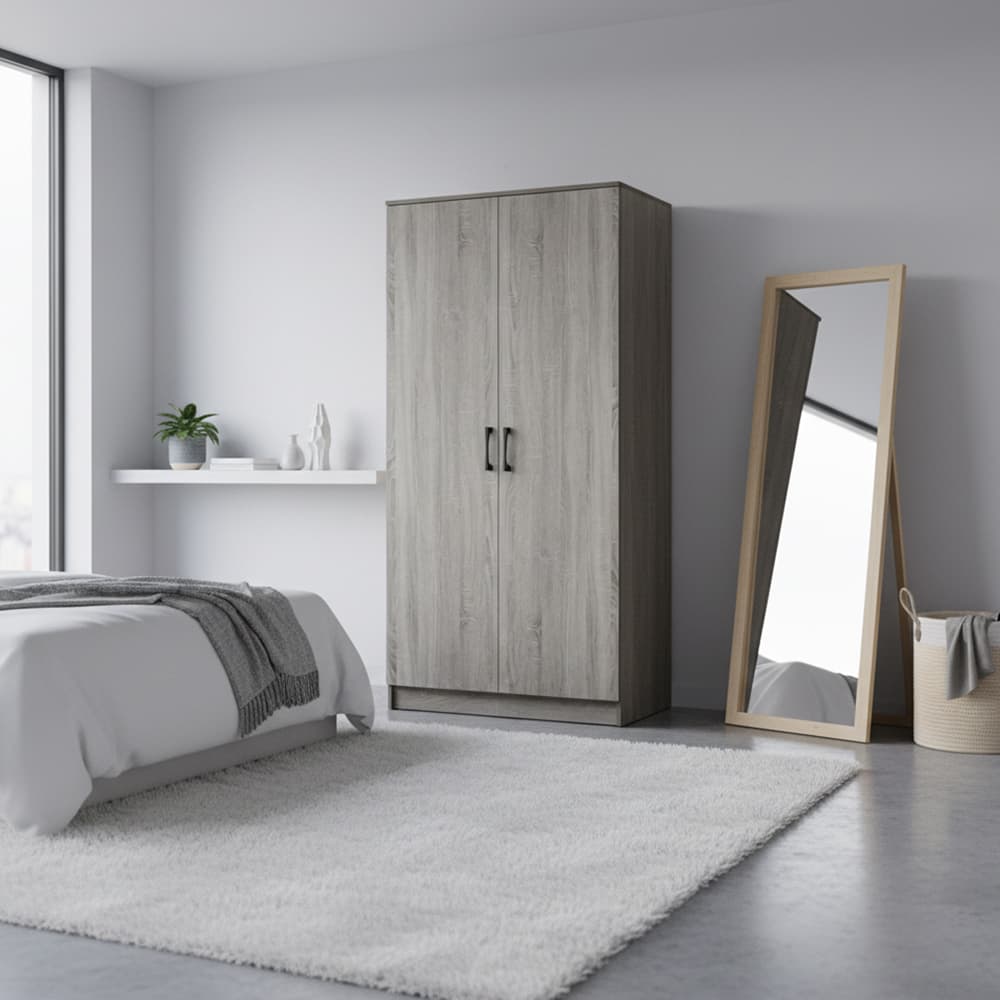 ตู้เสื้อผ้า 2 บาน รุ่นเฟส ขนาด 90 ซม. - สีเทา