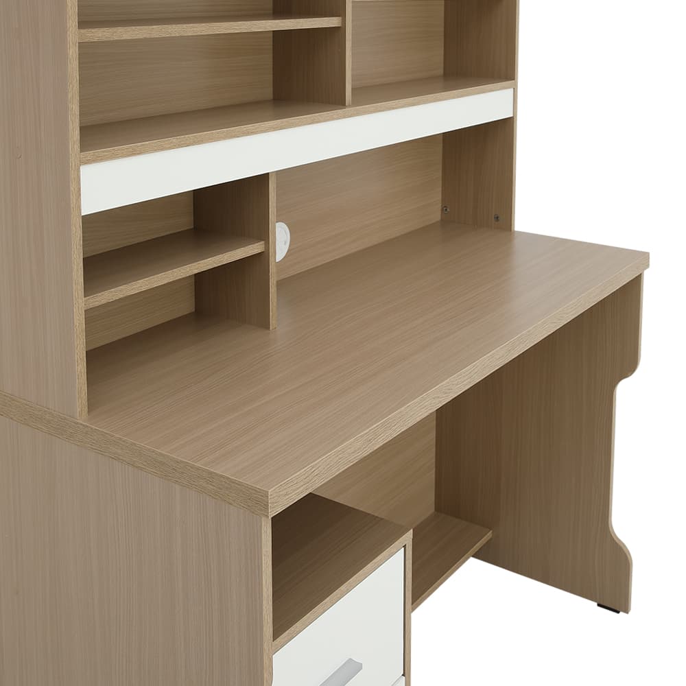 โต๊ะทำงานพร้อมชั้นวาง รุ่นมินิโอ - สีธรรมชาติ/ขาว