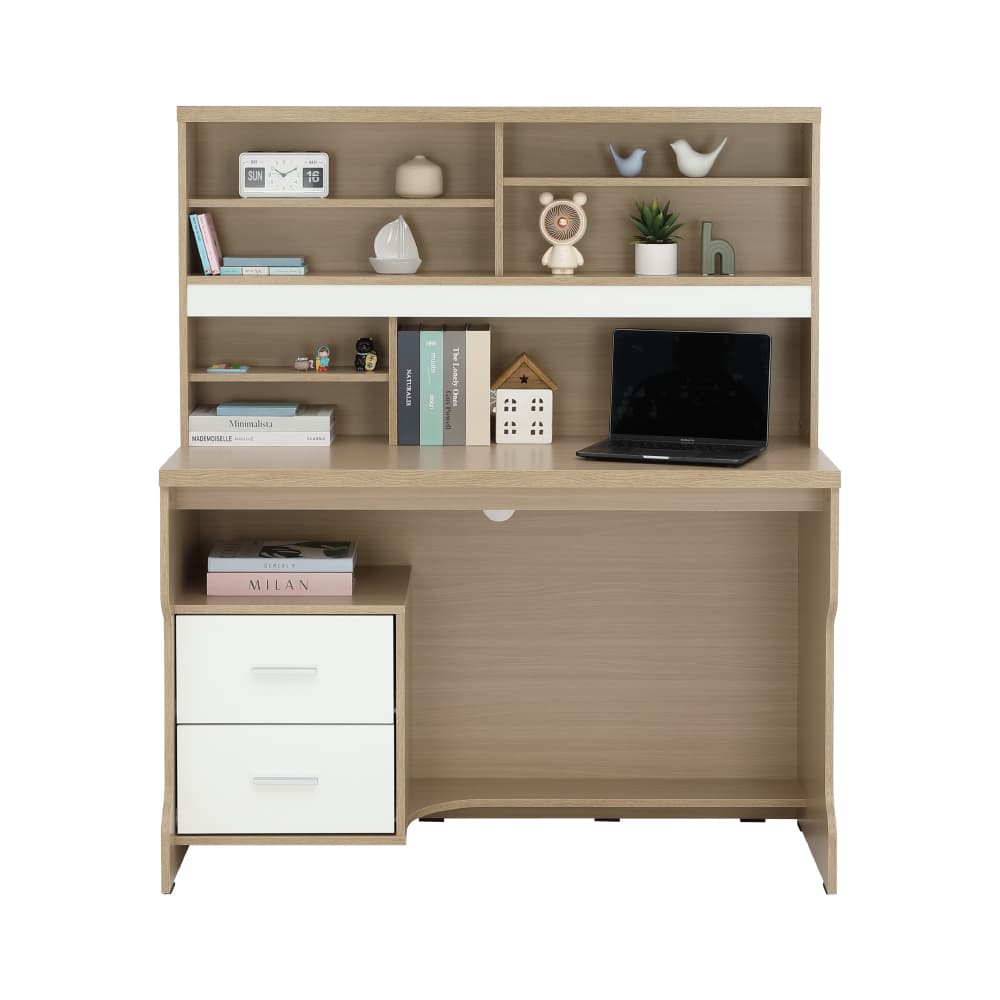 โต๊ะทำงานพร้อมชั้นวาง รุ่นมินิโอ - สีธรรมชาติ/ขาว