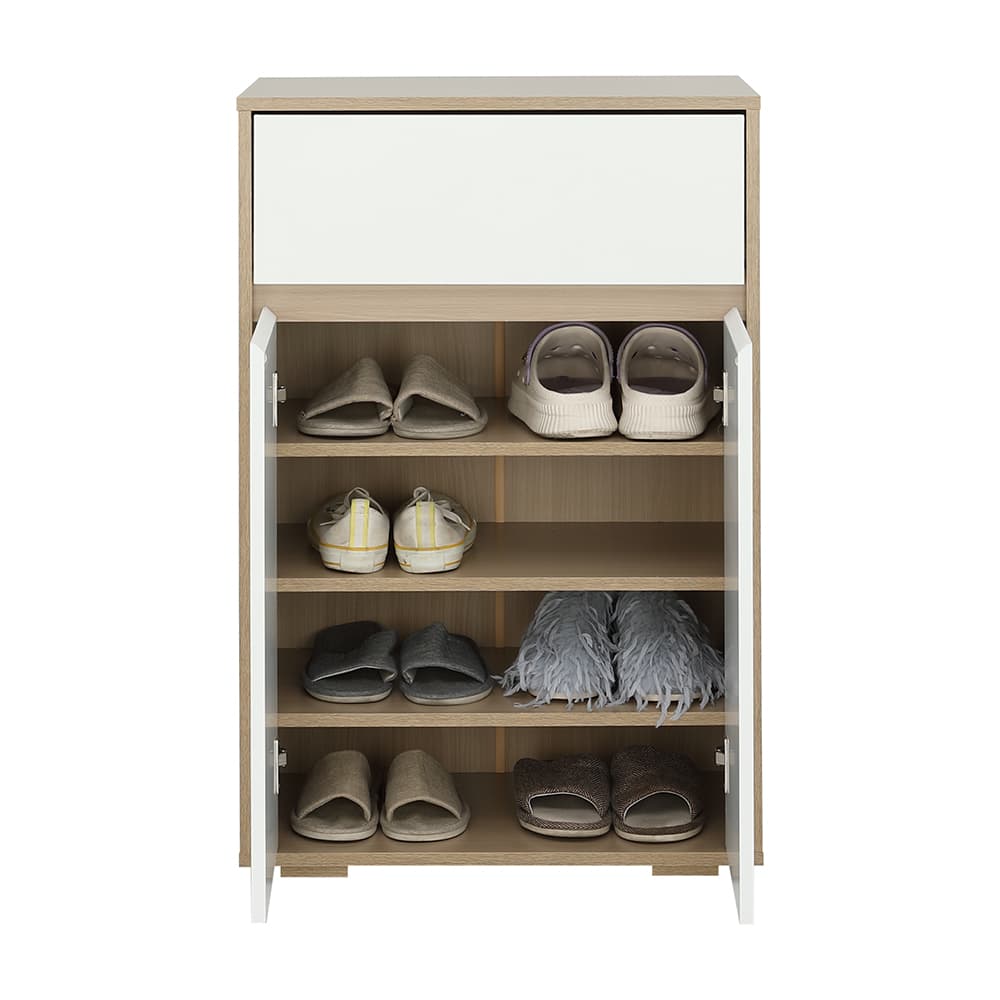 ตู้รองเท้าพร้อมลิ้นชัก รุ่นมินิโอ - สีธรรมชาติ/ขาว
