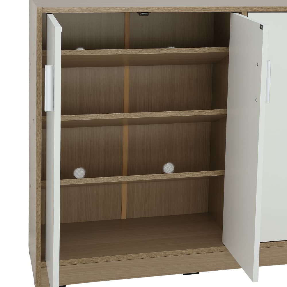 ตู้รองเท้า 3 บาน รุ่นมินิโอ ขนาด 90 ซม. - สีธรรมชาติ/ขาว