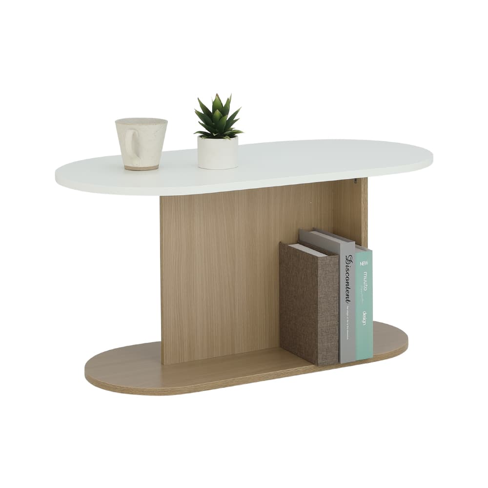 โต๊ะกลางท็อปรูปไข่ รุ่นมีอา ขนาด 80 ซม. - สีธรรมชาติ/ขาว