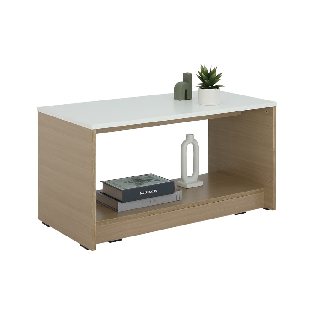 โต๊ะกลางท็อปเหลี่ยม รุ่นมีอา ขนาด 80 ซม. - สีธรรมชาติ/ขาว