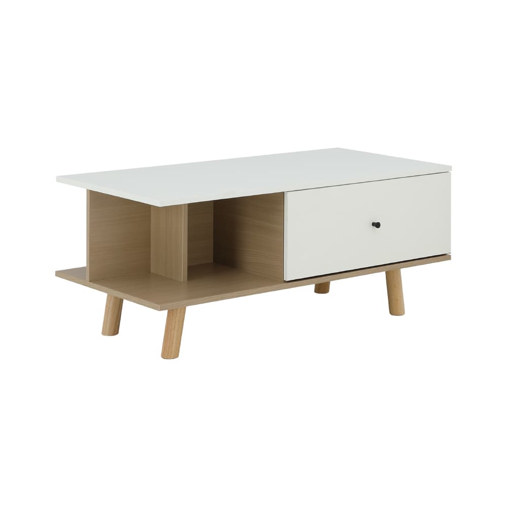 โต๊ะกลางท็อปเหลี่ยมพร้อมลิ้นชัก รุ่นมาเรีย ขนาด 100 ซม. - สีธรรมชาติ/ขาว