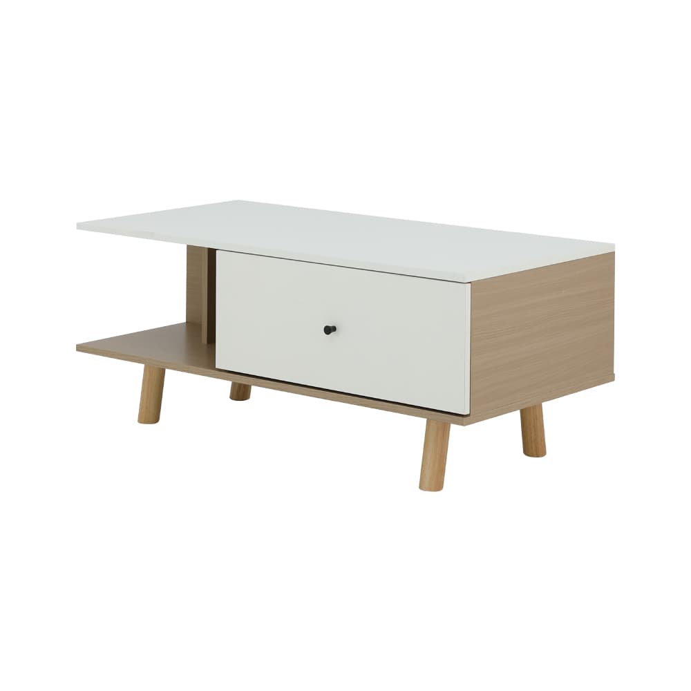 โต๊ะกลางท็อปเหลี่ยมพร้อมลิ้นชัก รุ่นมาเรีย ขนาด 100 ซม. - สีธรรมชาติ/ขาว