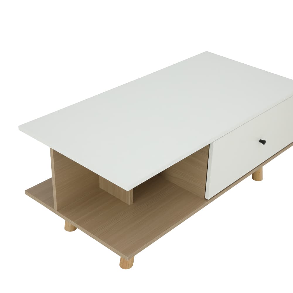 โต๊ะกลางท็อปเหลี่ยมพร้อมลิ้นชัก รุ่นมาเรีย ขนาด 100 ซม. - สีธรรมชาติ/ขาว