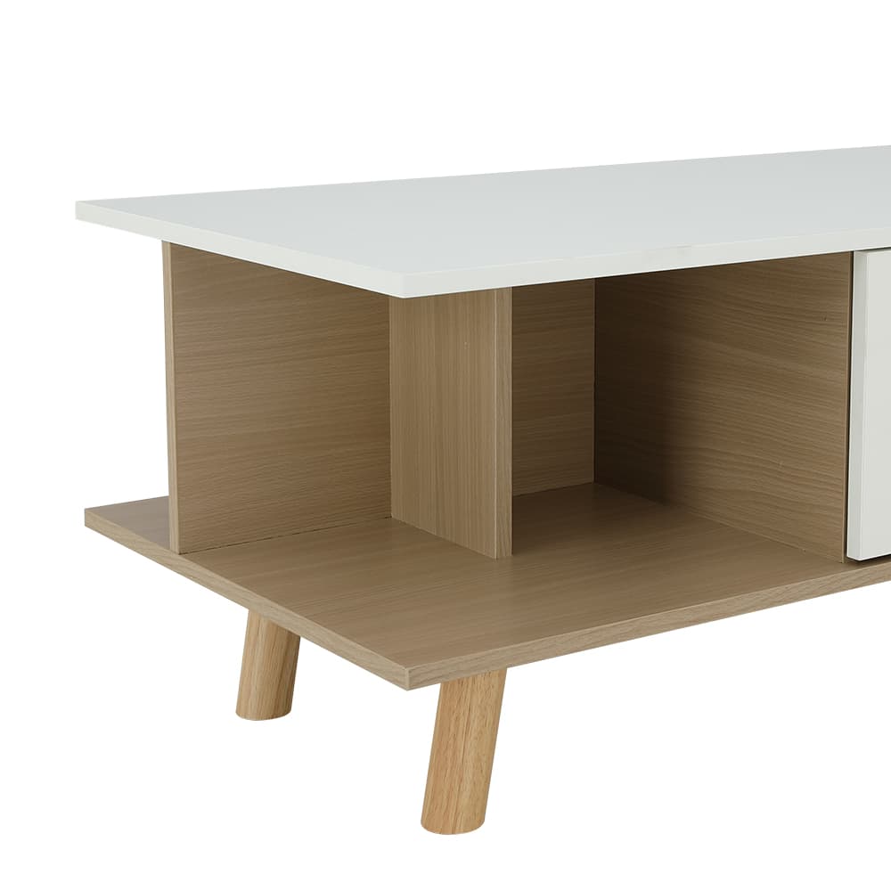 โต๊ะกลางท็อปเหลี่ยมพร้อมลิ้นชัก รุ่นมาเรีย ขนาด 100 ซม. - สีธรรมชาติ/ขาว
