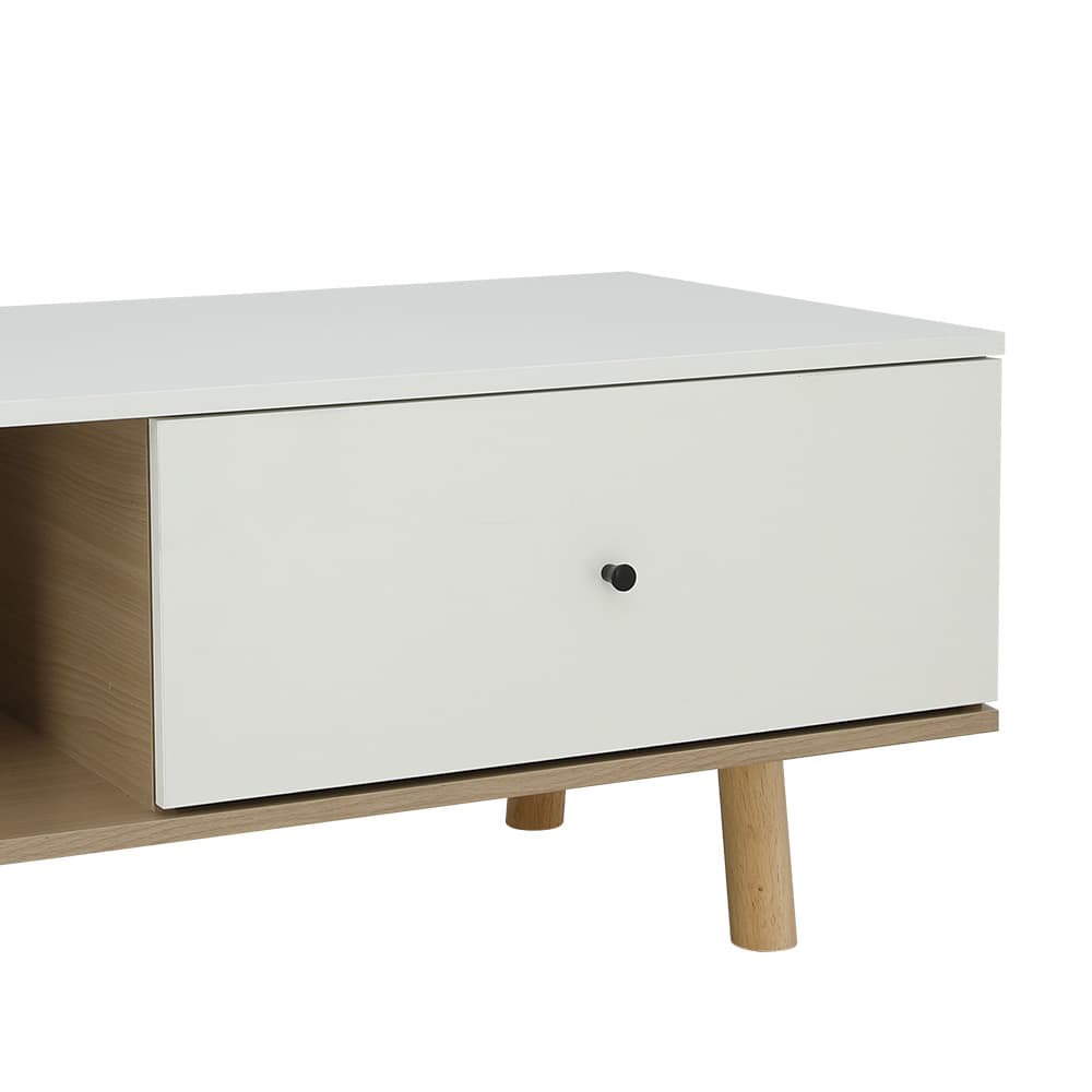 โต๊ะกลางท็อปเหลี่ยมพร้อมลิ้นชัก รุ่นมาเรีย ขนาด 100 ซม. - สีธรรมชาติ/ขาว