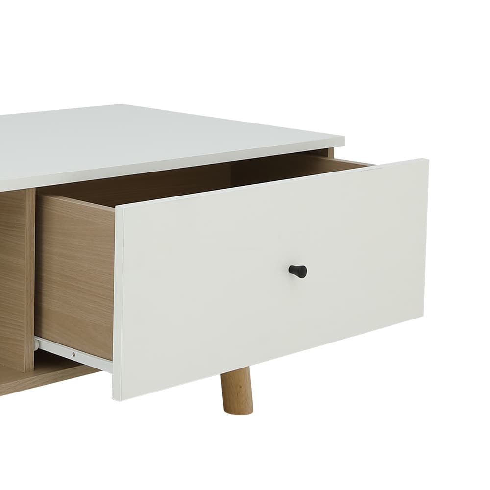 โต๊ะกลางท็อปเหลี่ยมพร้อมลิ้นชัก รุ่นมาเรีย ขนาด 100 ซม. - สีธรรมชาติ/ขาว