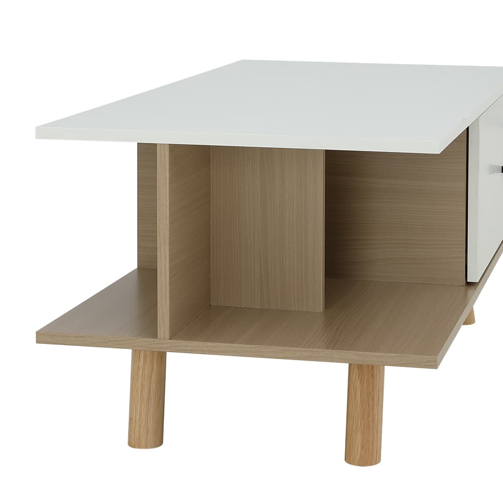 โต๊ะกลางท็อปเหลี่ยมพร้อมลิ้นชัก รุ่นมาเรีย ขนาด 100 ซม. - สีธรรมชาติ/ขาว