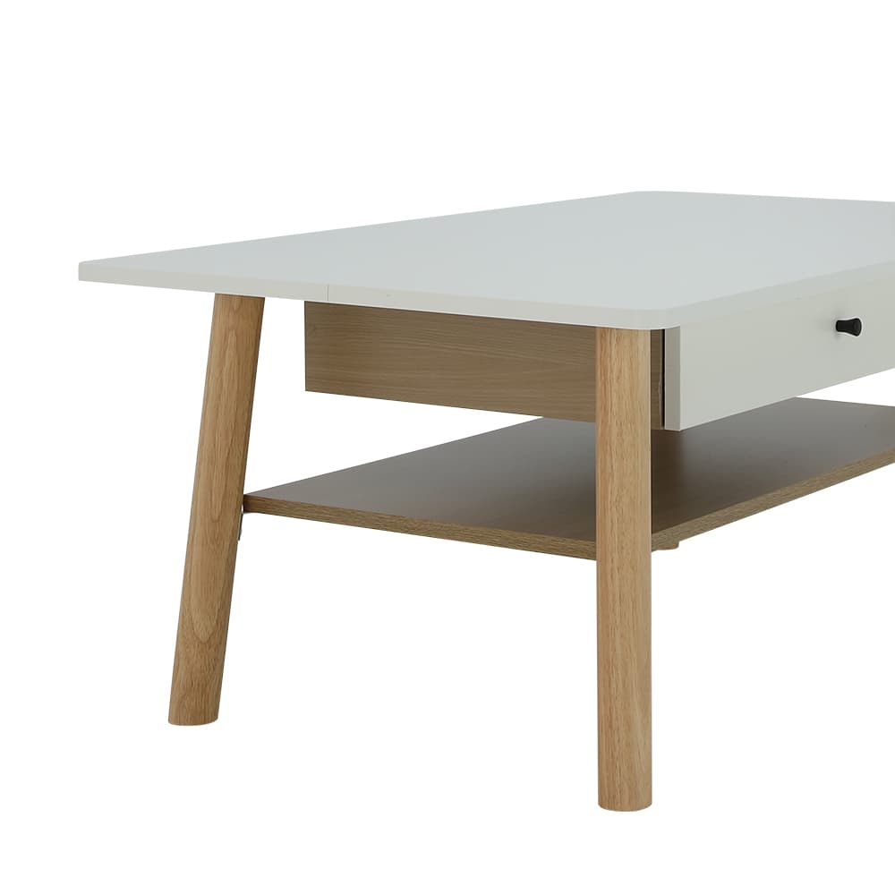 โต๊ะกลางท็อปโค้งพร้อมลิ้นชัก รุ่นมาเรีย - สีธรรมชาติ/ขาว