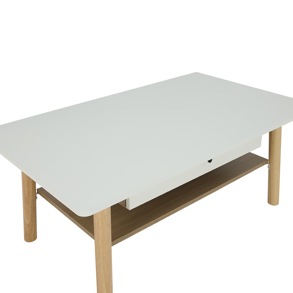 โต๊ะกลางท็อปโค้งพร้อมลิ้นชัก รุ่นมาเรีย - สีธรรมชาติ/ขาว