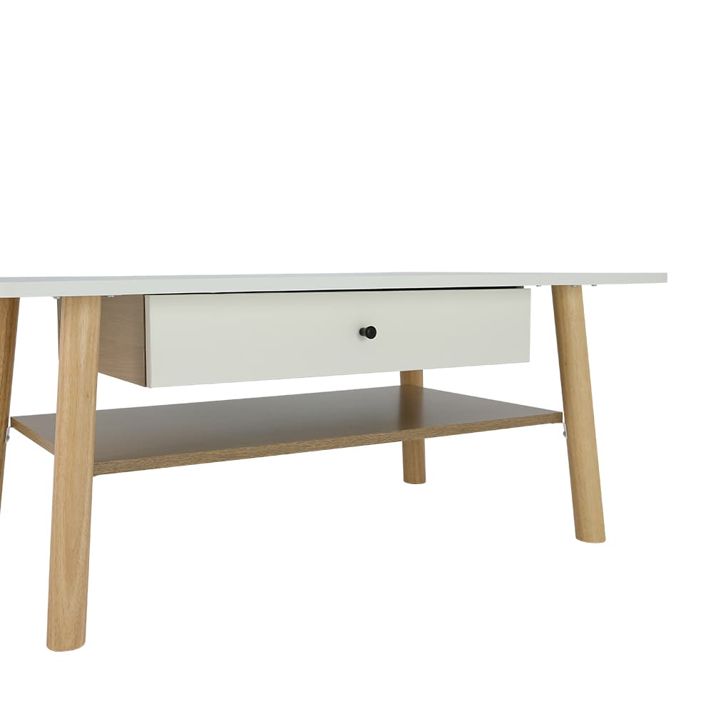 โต๊ะกลางท็อปโค้งพร้อมลิ้นชัก รุ่นมาเรีย - สีธรรมชาติ/ขาว