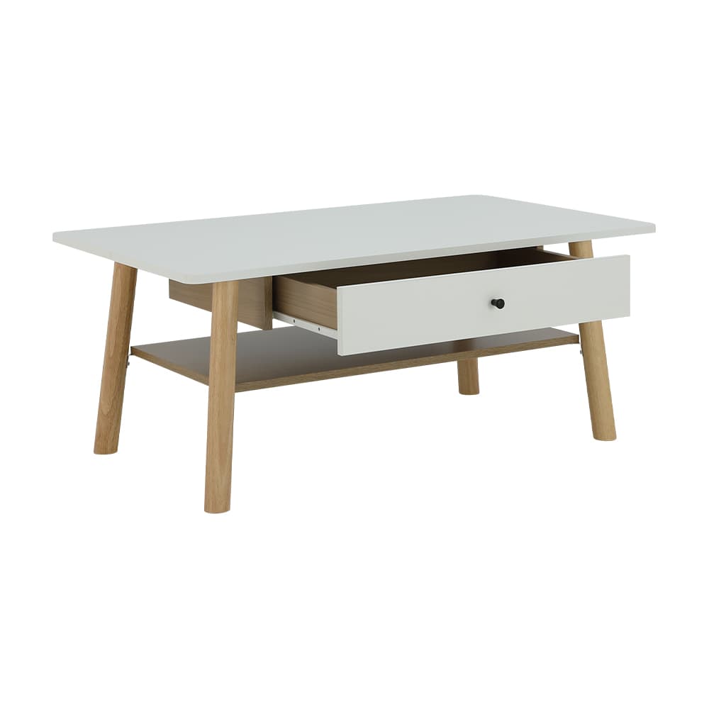 โต๊ะกลางท็อปโค้งพร้อมลิ้นชัก รุ่นมาเรีย - สีธรรมชาติ/ขาว