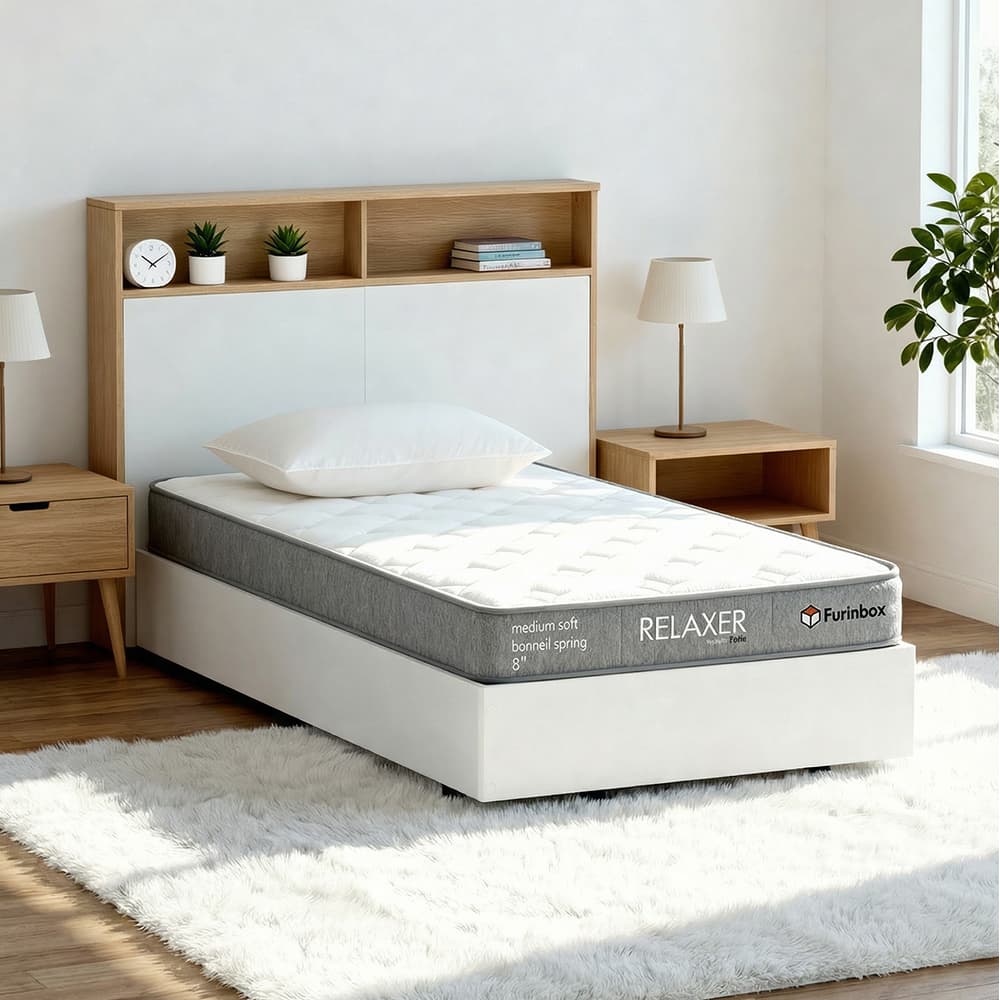 ที่นอน รุ่นรีแล็กเซอร์ ขนาด 3.5 ฟุต หนา 8 นิ้ว พร้อมหมอน 1 ใบ - สีขาว/เทา