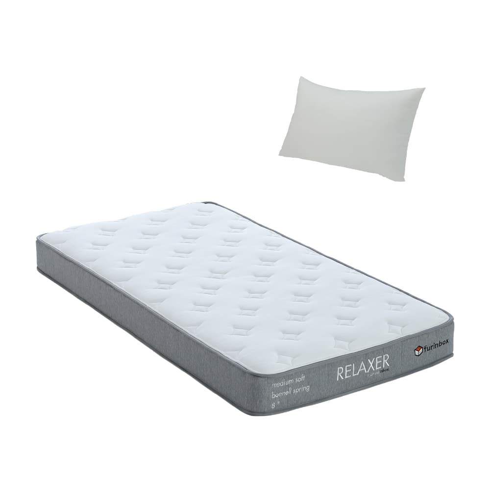 ที่นอน รุ่นรีแล็กเซอร์ ขนาด 3.5 ฟุต หนา 8 นิ้ว พร้อมหมอน 1 ใบ - สีขาว/เทา