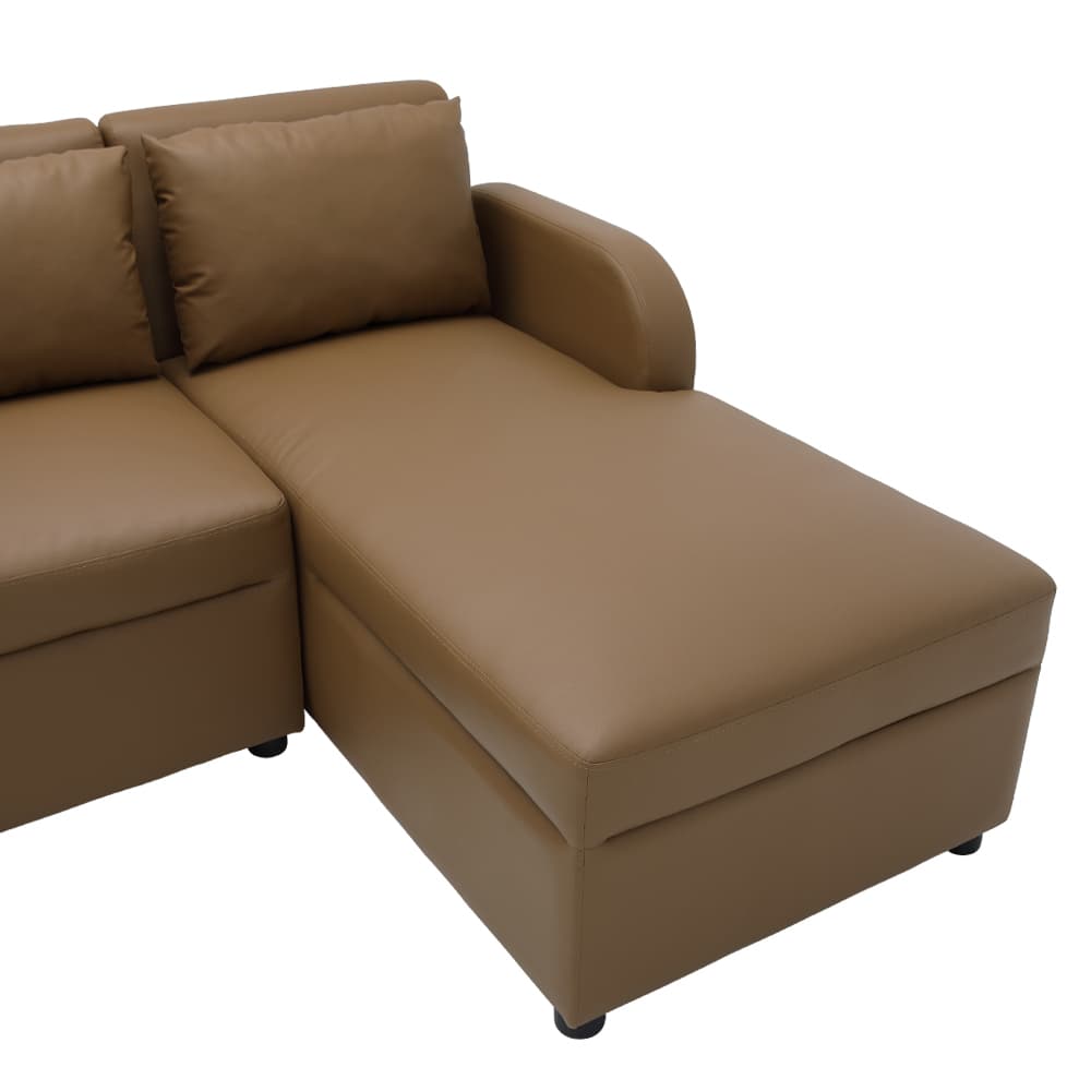 โซฟา PVC L-shape ด้านซ้าย รุ่นเลย์ลา - สีน้ำตาล