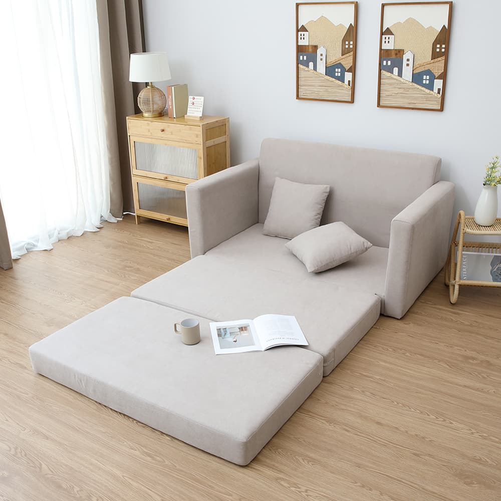 โซฟาผ้าปรับนอน มีที่วางแขน รุ่นจินนี่ - สีครีม