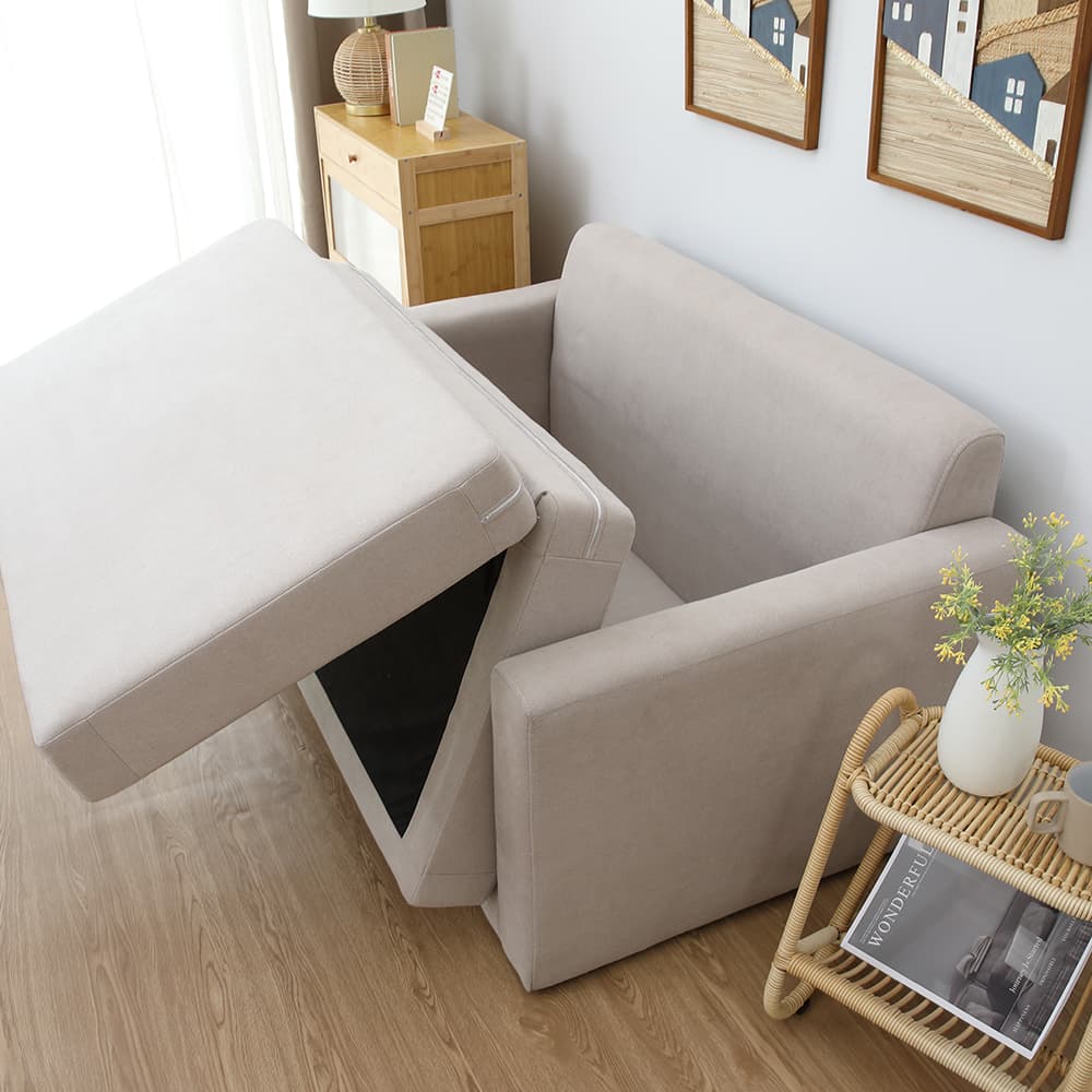 โซฟาผ้าปรับนอน มีที่วางแขน รุ่นจินนี่ - สีครีม