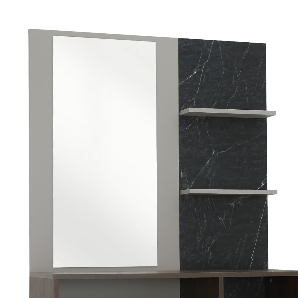 ชุดห้องนอน รุ่นแมกโนเลีย ขนาด 5 ฟุต (เตียง, ตู้เสื้อผ้า 4 บาน, โต๊ะเครื่องแป้ง, ที่นอน, หมอน 2 ใบ) - สีวอลนัท/หินอ่อนดำ