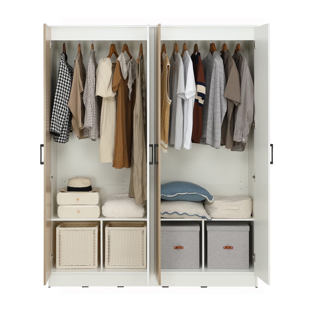 ชุดห้องนอน รุ่นคาร์เนชั่น+แมกโนเลีย ขนาด 6 ฟุต (เตียง, ตู้เสื้อผ้า 4 บาน, โต๊ะเครื่องแป้ง, ที่นอน, หมอน 2 ใบ) - สีขาว/ธรรมชาติ