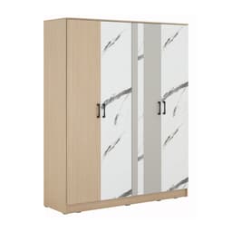 ชุดห้องนอน รุ่นแมกโนเลีย ขนาด 6 ฟุต (เตียง, ตู้เสื้อผ้า 4 บาน, โต๊ะเครื่องแป้ง, ที่นอน, หมอน 2 ใบ) - สีธรรมชาติ/หินอ่อนขาว