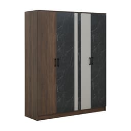 ชุดห้องนอน รุ่นแมกโนเลีย ขนาด 6 ฟุต (เตียง, ตู้เสื้อผ้า 4 บาน, โต๊ะเครื่องแป้ง, ที่นอน, หมอน 2 ใบ) - สีวอลนัท/หินอ่อนดำ