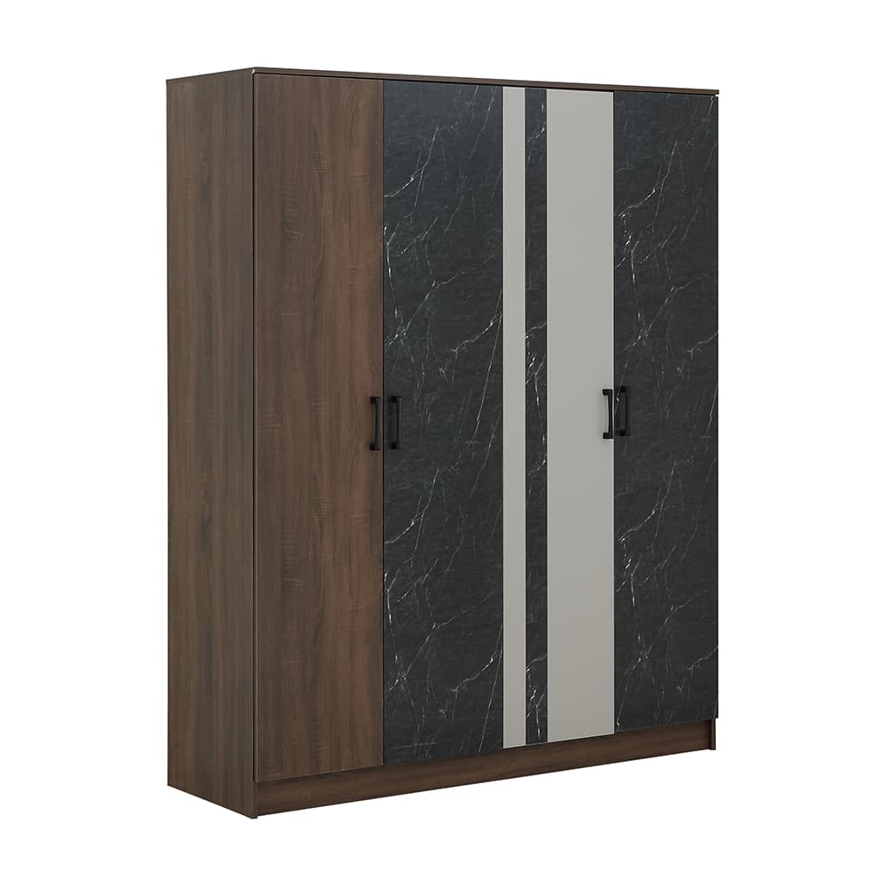 ชุดห้องนอน รุ่นแมกโนเลีย ขนาด 6 ฟุต (เตียง, ตู้เสื้อผ้า 4 บาน, โต๊ะเครื่องแป้ง, ที่นอน, หมอน 2 ใบ) - สีวอลนัท/หินอ่อนดำ