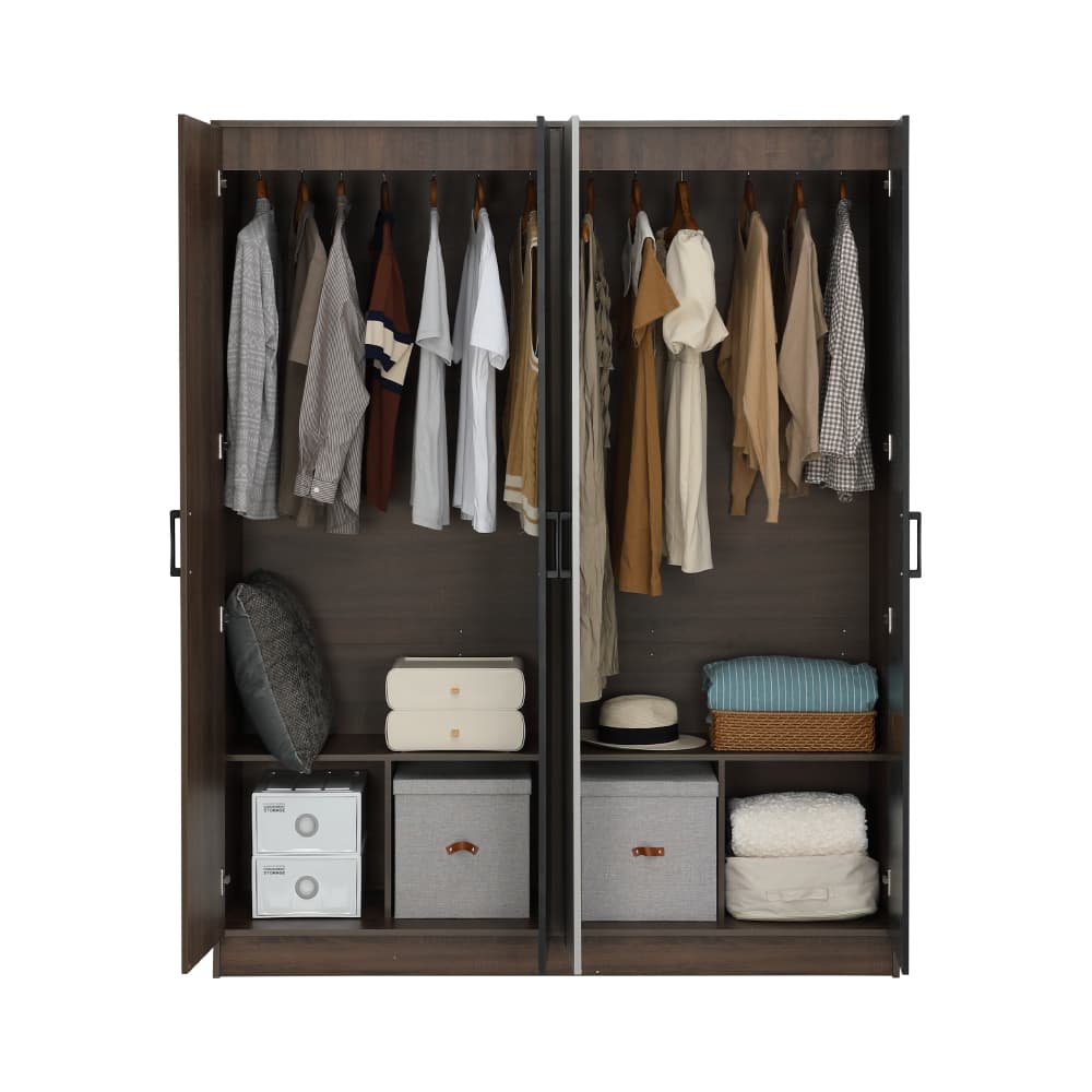 ชุดห้องนอน รุ่นแมกโนเลีย ขนาด 6 ฟุต (เตียง, ตู้เสื้อผ้า 4 บาน, โต๊ะเครื่องแป้ง, ที่นอน, หมอน 2 ใบ) - สีวอลนัท/หินอ่อนดำ