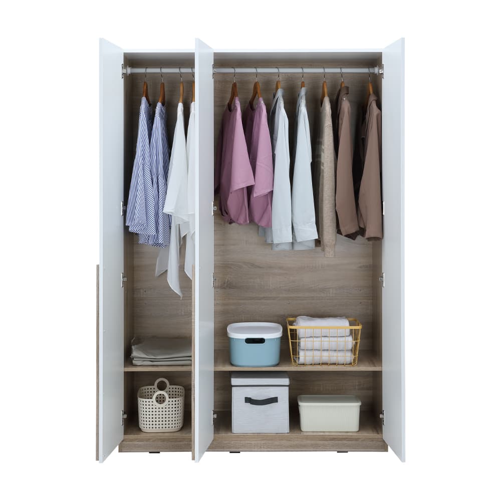 ชุดห้องนอน รุ่นมินิโอ ขนาด 5 ฟุต (เตียง, ตู้เสื้อผ้า 3 บาน, โต๊ะเครื่องแป้งพร้อมสตูล, ที่นอน, หมอน 2 ใบ) - สีธรรมชาติ/ขาว