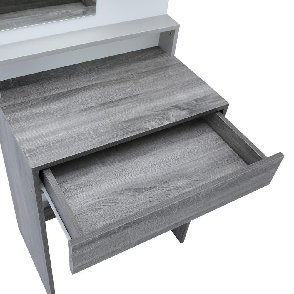 ชุดห้องนอน รุ่นมินิโอ ขนาด 5 ฟุต (เตียง, ตู้เสื้อผ้า 3 บาน, โต๊ะเครื่องแป้งพร้อมสตูล, ที่นอน, หมอน 2 ใบ) - สีเทา