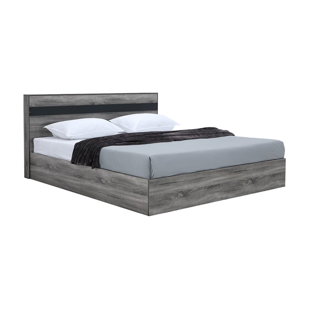 ชุดห้องนอน รุ่นมินิโอ ขนาด 5 ฟุต (เตียง, ตู้เสื้อผ้า 3 บาน, โต๊ะเครื่องแป้งพร้อมสตูล, ที่นอน, หมอน 2 ใบ) - สีเทา