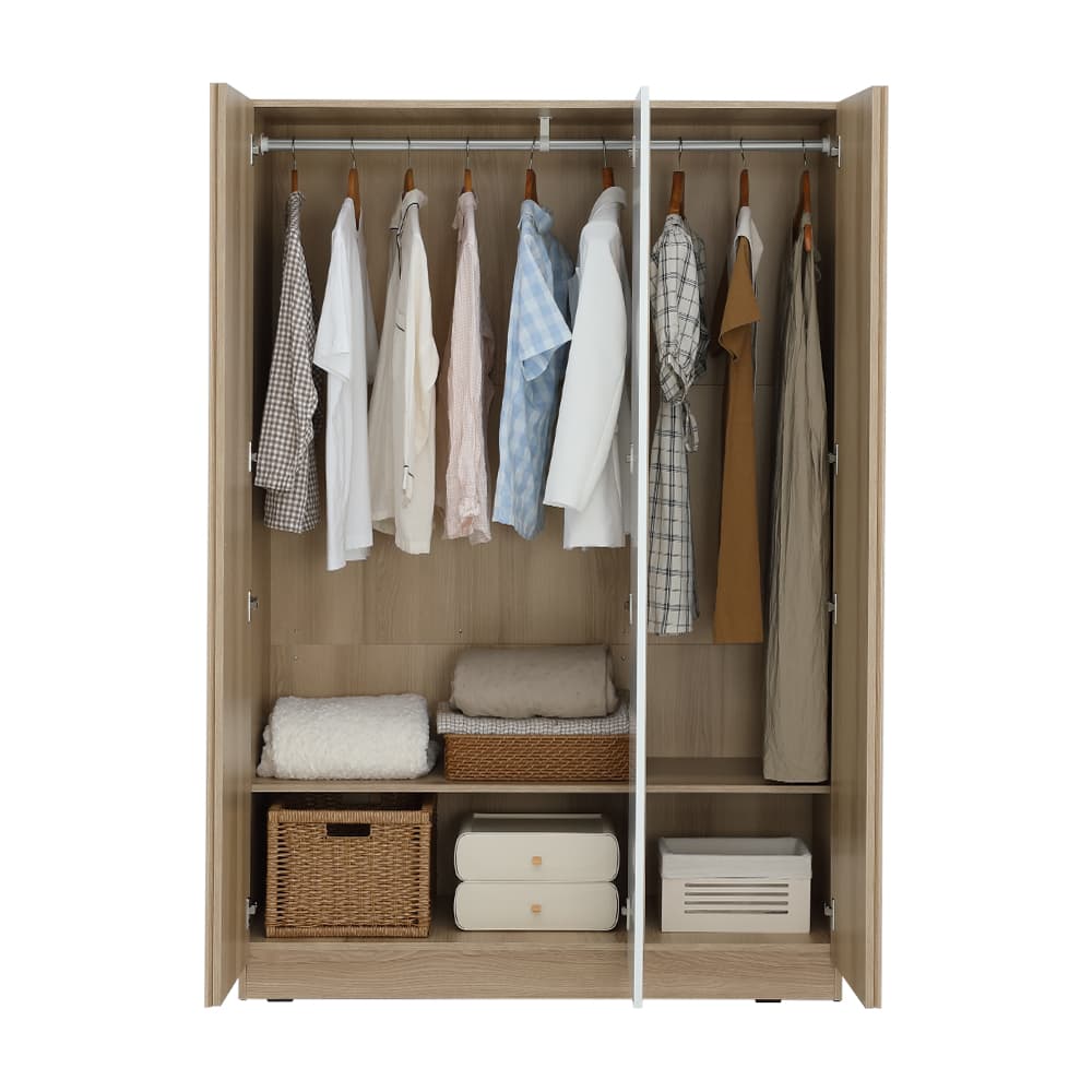 ชุดห้องนอน รุ่นจัสมิน ขนาด 6 ฟุต (เตียง, ตู้เสื้อผ้า 3 บาน, โต๊ะเครื่องแป้ง) - สีธรรมชาติ/ขาว