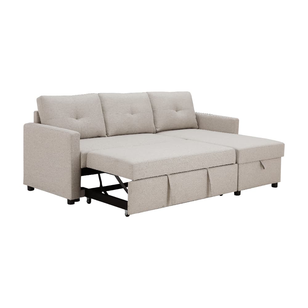 โซฟาเบดผ้า L-shape และชุดโฮมเอ็นเตอร์เทนเมนท์ ขนาด 150 ซม. รุ่นเคียร่า+มินิโอ - สีน้ำตาลอ่อน/ธรรมชาติ