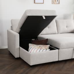 โซฟาเบดผ้า L-shape และชุดโฮมเอ็นเตอร์เทนเมนท์ ขนาด 180 ซม. รุ่นเคียร่า+มินิโอ - สีน้ำตาลอ่อน/ธรรมชาติ