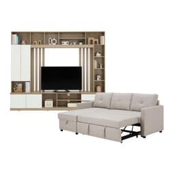 โซฟาเบดผ้า L-shape และชุดโฮมเอ็นเตอร์เทนเมนท์ ขนาด 240 ซม. รุ่นเคียร่า+มินิโอ - สีน้ำตาลอ่อน/ธรรมชาติ