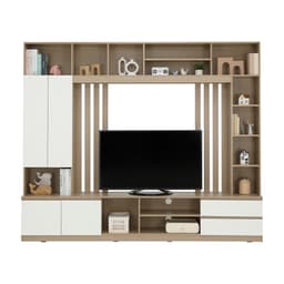 โซฟาเบดผ้า L-shape และชุดโฮมเอ็นเตอร์เทนเมนท์ ขนาด 240 ซม. รุ่นเคียร่า+มินิโอ - สีเทาเข้ม/ธรรมชาติ