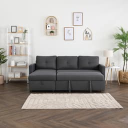 โซฟาเบดผ้า L-shape และชุดโฮมเอ็นเตอร์เทนเมนท์ ขนาด 240 ซม. รุ่นเคียร่า+มินิโอ - สีเทาเข้ม/ธรรมชาติ