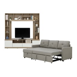 โซฟาเบด PU L-shape และชุดโฮมเอ็นเตอร์เทนเมนท์ ขนาด 180 ซม. รุ่นเคียร่า+มินิโอ - สีเทา/ธรรมชาติ