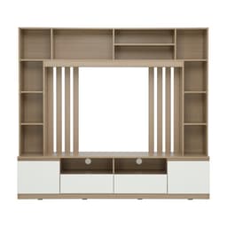 โซฟาเบด PU L-shape และชุดโฮมเอ็นเตอร์เทนเมนท์ ขนาด 200 ซม. รุ่นเคียร่า+มินิโอ - สีเทา/ธรรมชาติ