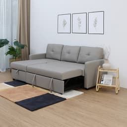 โซฟาเบด PU L-shape และชุดโฮมเอ็นเตอร์เทนเมนท์ ขนาด 240 ซม. รุ่นเคียร่า+มินิโอ - สีเทา/ธรรมชาติ