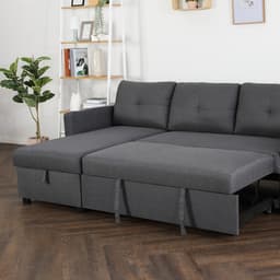 โซฟาเบดผ้า L-shape และโต๊ะกลางพร้อมลิ้นชัก รุ่นเคียร่า+มาเรีย - สีเทาเข้ม/ธรรมชาติ