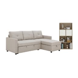 โซฟาเบดผ้า L-shape และชั้นวางของอเนกประสงค์ 2 บาน รุ่นเคียร่า+มินิโอ - สีน้ำตาลอ่อน/ธรรมชาติ